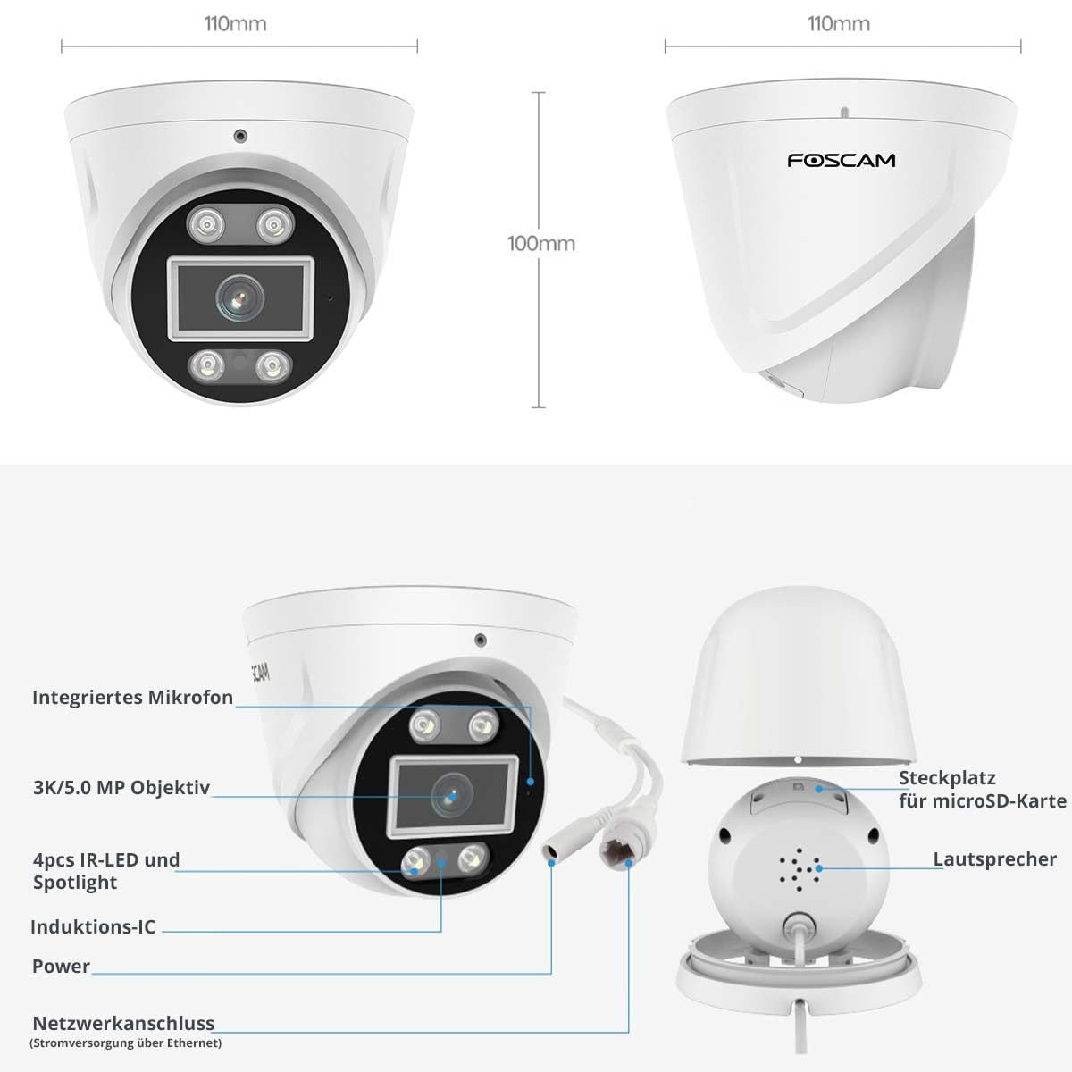 Foscam T8ep Dome IP-Sicherheitskamera Drau?en 3840 X 2160 Pixel Wand (t8eP-w)