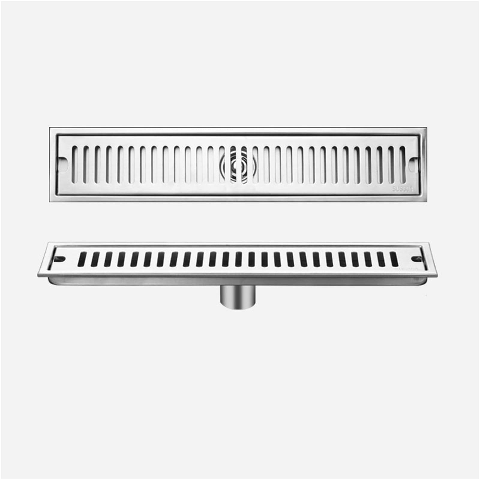 Professionelle rechteckige Duschrinne 10x40cm aus Edelstahl 304 mit Rost und herausnehmbarem Haarfänger, silberfarben, für Badezimmer und Nasszellen