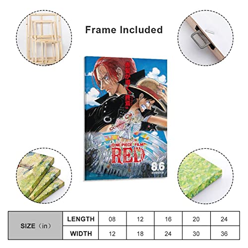 One Piece Film Red Anime Movie Poster Canvas Wall Art Prints For Wall Decor Room Decor Bedroom Decor Gifts 24X36Inch(60X90Cm) Frame-Style #TOP1