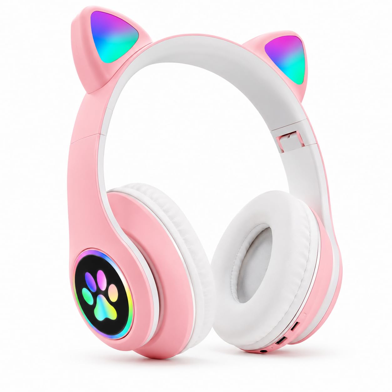 Drumstone { 2026 Brings 5 Years Warranty ) Wireless Bluetooth Cat Ear Headphones with RGB LED Lights, Rechargeable Foldable Over Ear Headset, Built-in Mic, TF Card & AUX for Kids, Teens-image-11