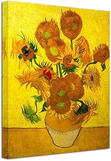 Wieco Art - Modern Abstract Flowers Giclee Canvas Prints Stretched and Framed Artwork Vase with Fifteen Sunflowers by Van Gogh Oil Paintings Reproduction Pictures on Canvas Wall Art for Home Décor