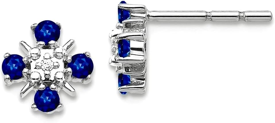 14k White Gold Lab Grown Diamond and Bl Created Sapphire Post Earrings 7.3x7.3mm Wide Stud Earring for Women
