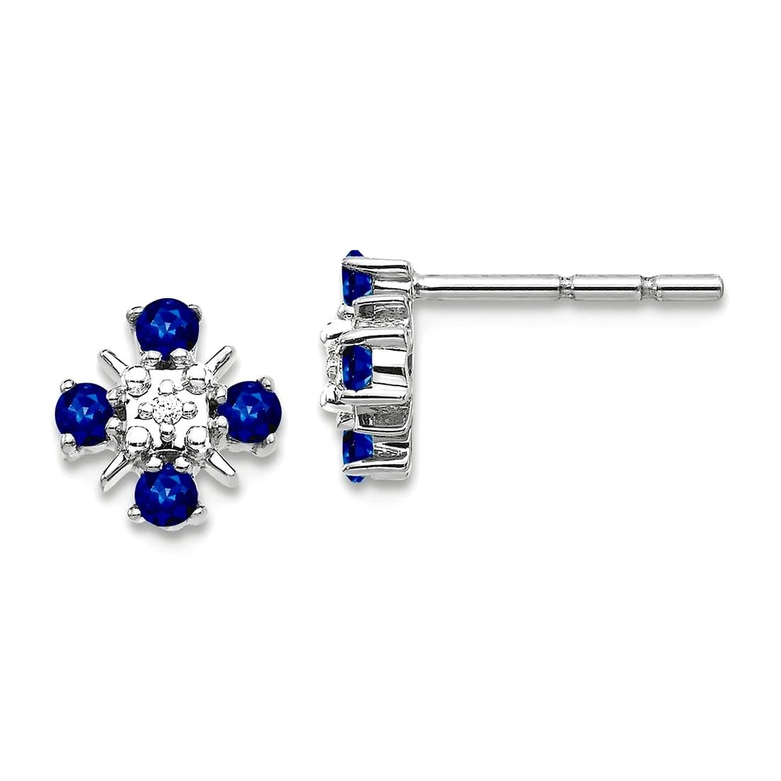 14k White Gold Lab Grown Diamond and Bl Created Sapphire Post Earrings 7.3x7.3mm Wide Stud Earring for Women