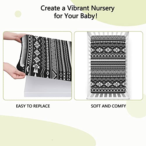 Aztec Themed Fitted Mini Crib Sheets,Portable Mini Crib Sheets Soft Toddler Mattress Sheet Fitted-Baby Crib Sheets For Girl Or Boy, 24“ X38“,Black White #TOP5