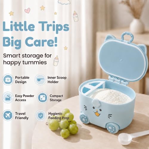 Image of Uonibaby by StarAndDaisy formula milk container for baby milk powder container with scoop , portable Formula Dispense, Airtight First Feed Baby food Storage container / Box for travel 200 grams-Kitty Blue