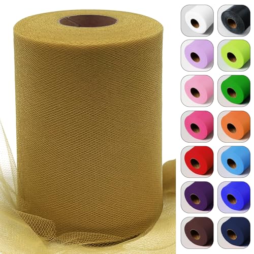 Luceinvita Tulle Fabric Roll 6" X 100 Yards (Glamour Gold)