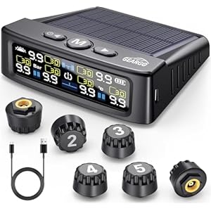 GEARGO Tire Pressure Monitoring System, Real-time Solar Wireless TPMS with 6 Tire Pressure Sensor, Digital LCD Display, Auto Security Alarm for RV SUV MPV Truck Sedan