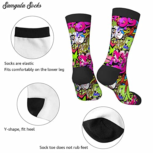 Image of Red Striped Crew Socks for Woman Size 6-8 Christmas Tree Moose Snowflake Dots Lines Girls Socks