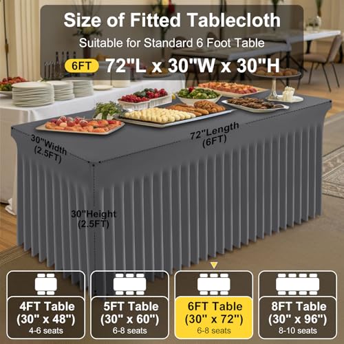 Image of Smiry Spandex Elastic Fitted Table Cloth Skirt for 6FT Rectangle Table | Stretch Washable Table Cloth, Banquet Table Cover for Wedding, Party, Indoor & Trade Shows, (Dark Grey, 72Lx30Wx30H)