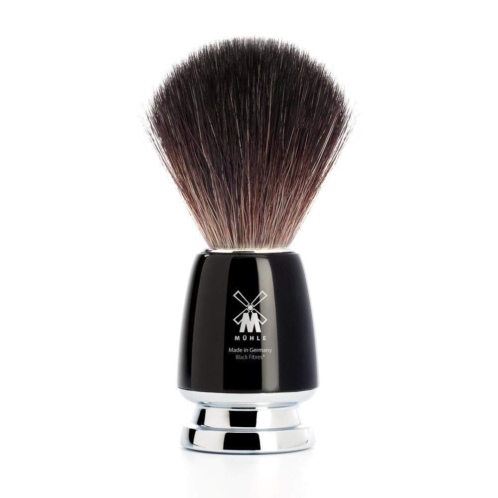 MÜHLE Rytmo 3-tlg. Rasierset mit Systemrasierer, Edelharz-Griff in schwarz | Nassrasur-Set kompatibel mit Gillette Fusion-Klinge, Rasierpinsel Black Fibre vegan, Halterung, für Bart, Gesicht und Körper
