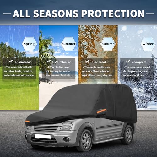 Image of X AUTOHAUX Car Cover Outdoor Waterproof Sun Rain Snow Hail Protection with Left Side Door Zipper 210D-PU for Ford Transit Connect