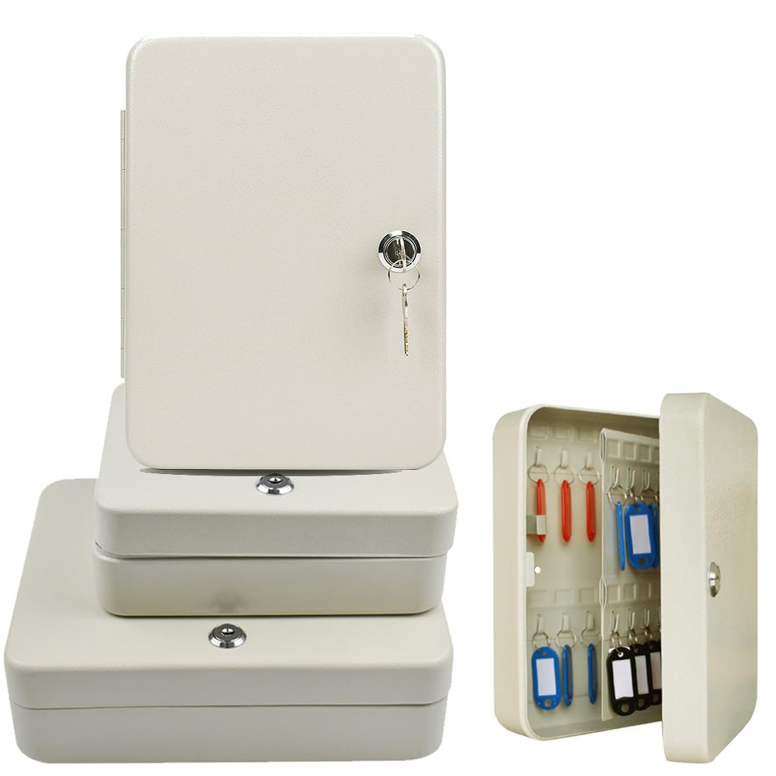 Armoire À Clés en Acier avec Verrouiller Et Fixation Murale,Boîte À Clefs Securisee Beige avec Crochets Et Porte-clés pour Maison Bureau Hôtel Banque,48 Bits