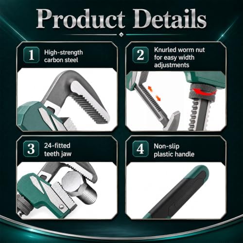F-Type Pipe Wrench with 5.1 in Large Adjustable Jaw Opening, 16.1 in Heavy Duty Carbon Steel Plumbing Tool with Non-slip Handle for Pipe Repair, Valve Removal, and General Plumbing Maintenance — 사진 3