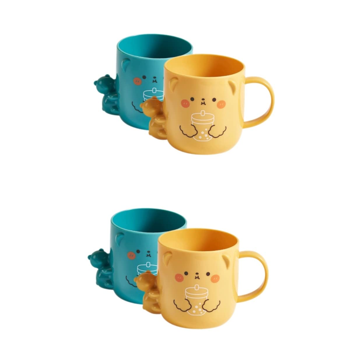ULTECHNOVO 4pcs Cute Cartoon Mouthwash Cup for Boys and Girls Plastic Toothbrush Cup Handle Random Styles and Colors for Bathroom Use and Oral