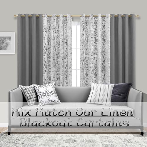 Mrs.Naturall Grey Pattern Curtains 63 Inch Length for Bedroom 2 Panels 50% Blackout Beautiful Paisley Textured Decorative Curtains for Living Room