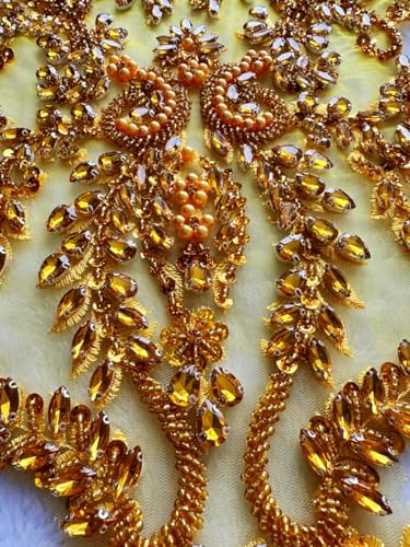 Plune 003 Handmade Shiny Rhinestones Applique Handsewing Beaded Sequins Crystal On Lace Trim Patches thumb #5