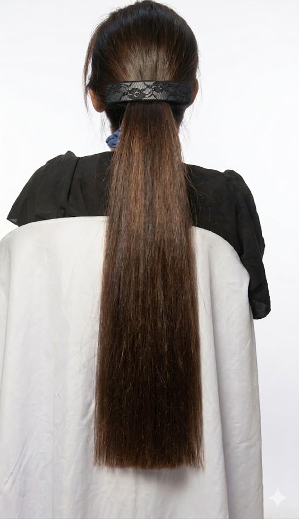 ALIZZ Straight Brown Hair Extension, Natural Looking Human like Hair, Flat French /Barrette Clip-In Style, Long Length for Women 24 Inch Ponytail Hair Extensions | Easy Clip-In Style | Natural Brown | Original Looks hair extensions | Washable (Brown)-image-32