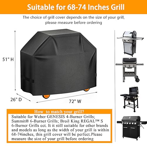 Image of Aoretic Grill Cover, 72 inches 600D Heavy Duty BBQ Gas Grill Cover, Waterproof,Anti-UV Material for Weber Char-Broil Monument, Brinkmann Dyna-glo Nexgrill Megamaster MASTERCOOK (SKZ)