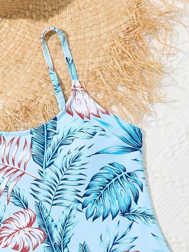 Image of WDIRARA Girl's Tropical Print Spaghetti Strap One Piece Swimsuit Bathing Suit Swimwear