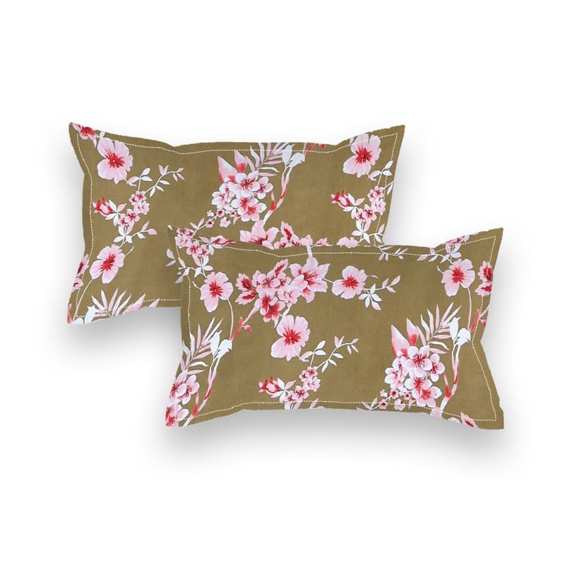Image of NEW LEAF Premium Cotton Elastic Fitted Bedsheets with 2 King Size Pillow Covers | Double Bed with All Around Elastic 180 TC Supersoft |Size-72 King Sizex78+10 inches | Floral, Mehndi