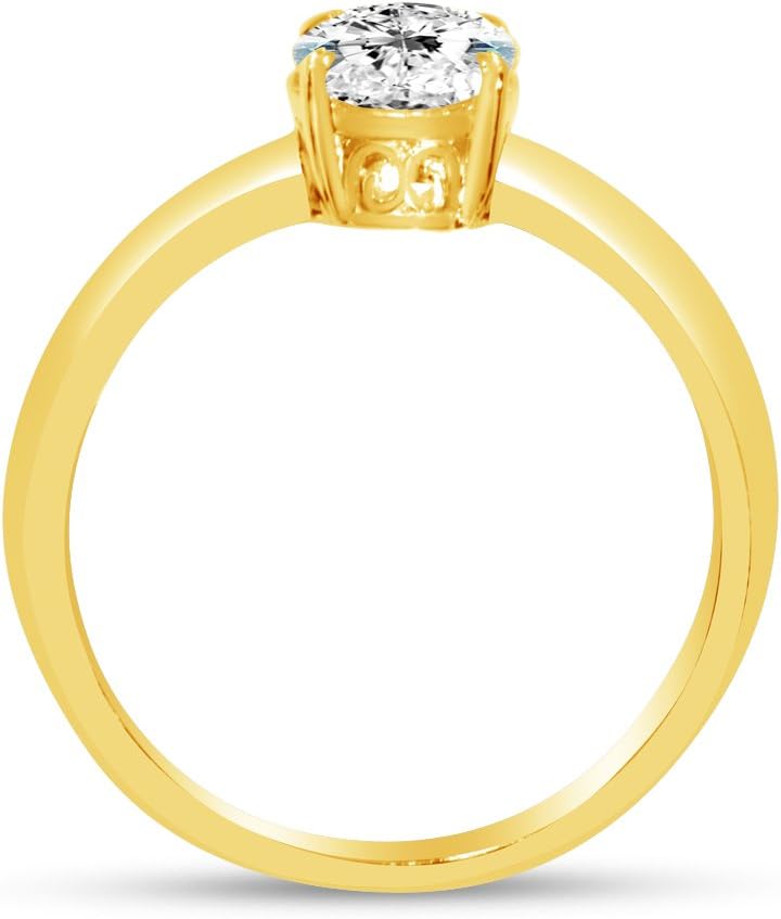 Solid 14k Yellow Gold Oval Cut Thick Band Classic Solitaire Wedding Engagement Ring CZ Cubic Zirconia 1.50ct.