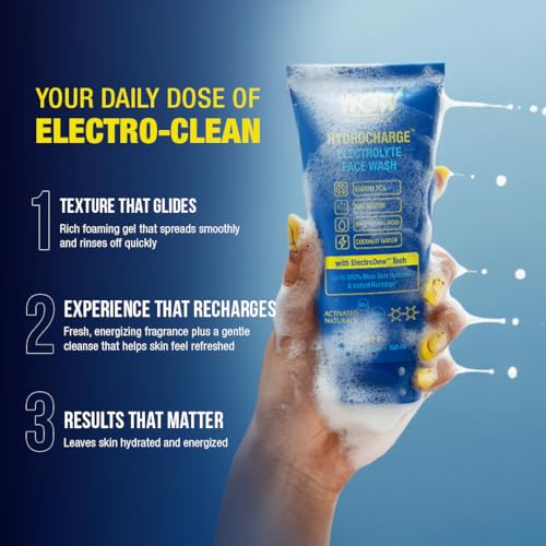 Image of WOW Skin Science Hydrocharge Electrolyte Face Wash 150 ML for Men & Women | Facewash with ElectroDew Tech, Sodium, Magnesium, Hyaluronic Acid & Coconut Water | India's 1st Electrolyte Cleanser | pH 5-6 | All Skin Types
