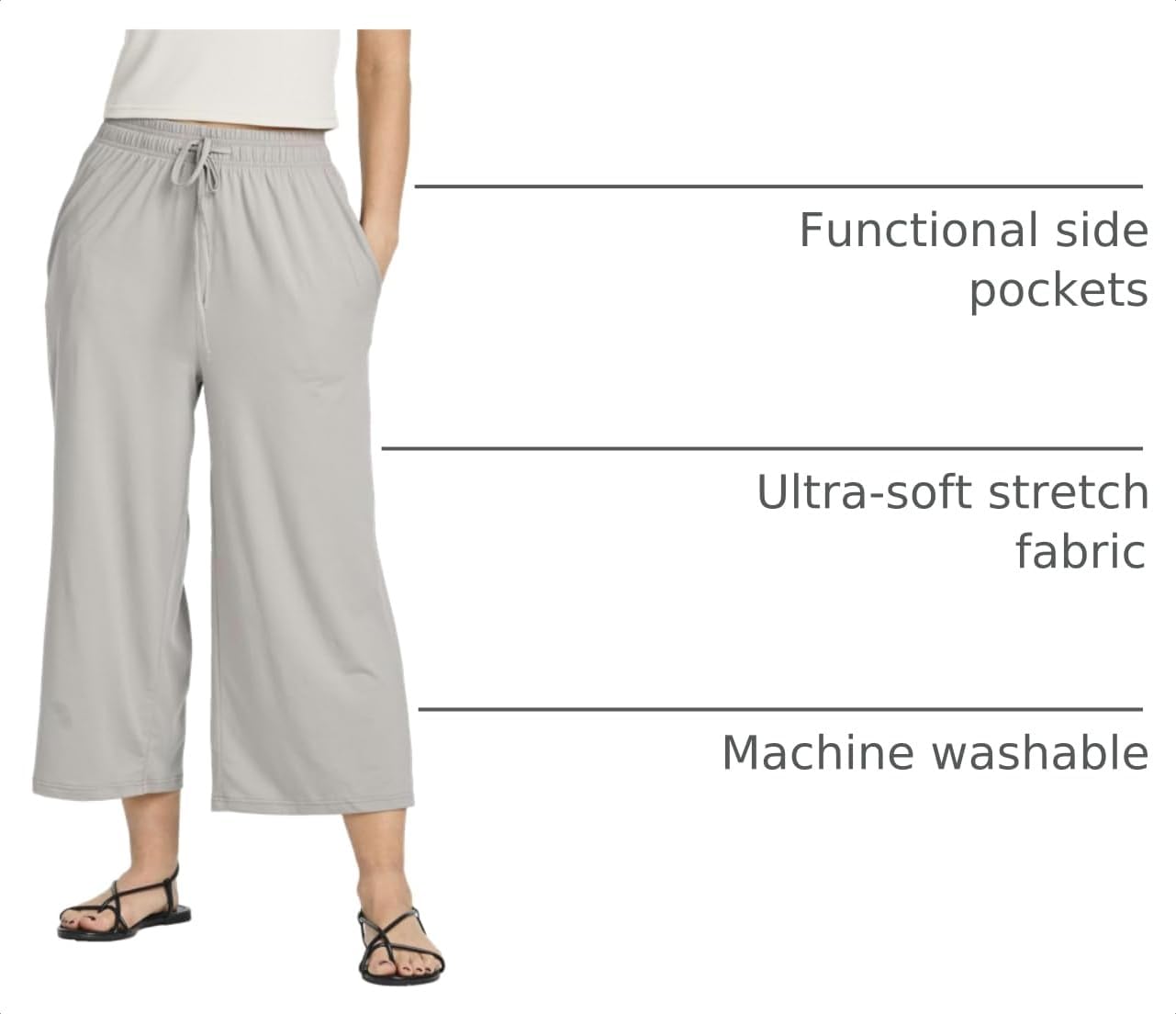 3 Pack Women's Capri Pants Gaucho Wide Leg High Waist Loose Crop Pockets | Available In Plus Size, Yoga, Workout, Athletic, Lounge, Petite, Stretchy, Drawstring, Soft, Knit, Pajama, Sweatpants, Summer