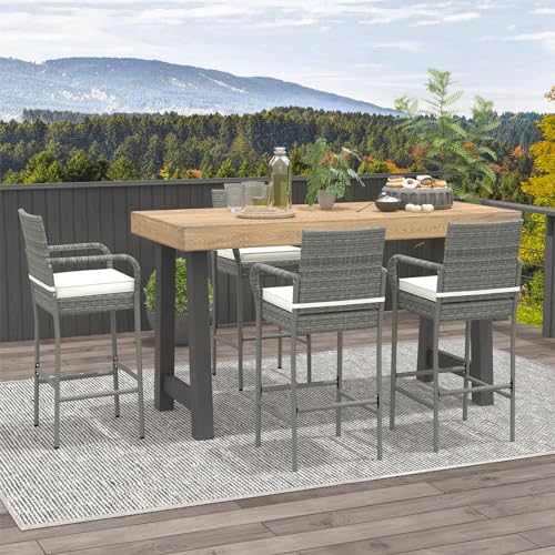 image for COSTWAY Wicker Bar Stools Set of 4, Patio Bar Height Chairs with Cushi