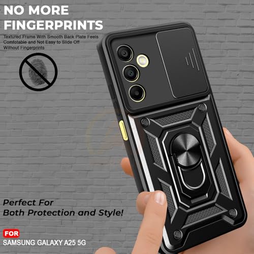 Image of Armor Bumper Back Cover Case for Samsung A25 5G Rotating Camera Cover, Ring Holder & Kickstand | Heavy Duty & 360 Degree Protection Samsung A25 5G Back Cover (Black)