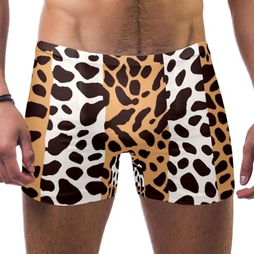 Mens Art Leopard Print-2092 Jammer Swimsuit Elastic Waistband Short Boxer Swimsuit Board Shorts, XXL,