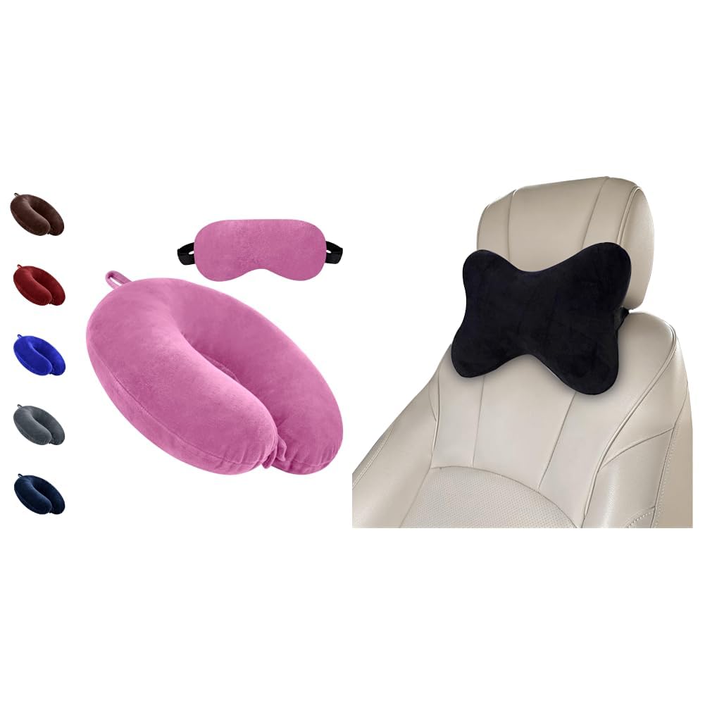 GREELI Neck Pillow for Travelling Luxurious Airplane Travel Pillow Head Rest Neck Holder Pillow + Car Neck Rest Pillow for Head Rest Super Soft Fiber Neck Support for Car Seat, Office Chair,-image-38
