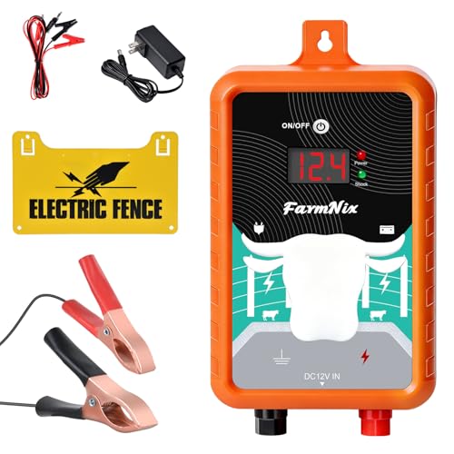 Électrificateur de Clôture Électrique 4 Joules , 24km/15 Miles, Alimentation Secteur/Batterie/Solaire – IP65 Étanche, Choc Puissant pour La Protection...