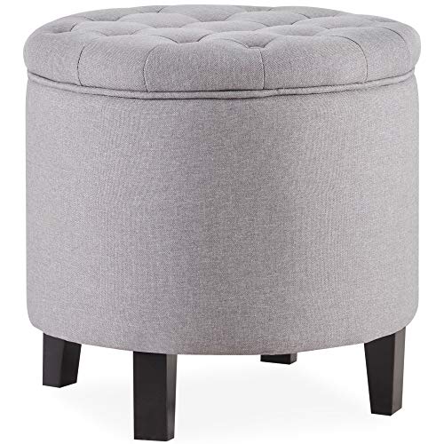 BELLEZE Nailhead Round Tufted Storage Ottoman Large Footrest Stool Coffee Table Lift Top