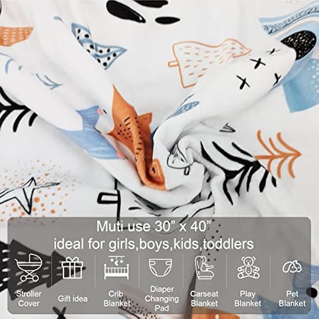 Baby Blanket for Boys Girls (Fox Printed, 30x40) with Double Layer Dotted Backing Soft Plush Minky Blanket for Toddlers Newborn
