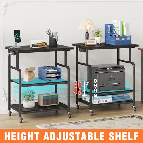 Image of YAOHUOO 3 Tier Large Printer Stand with Power Outlet /Adjustable Shelf