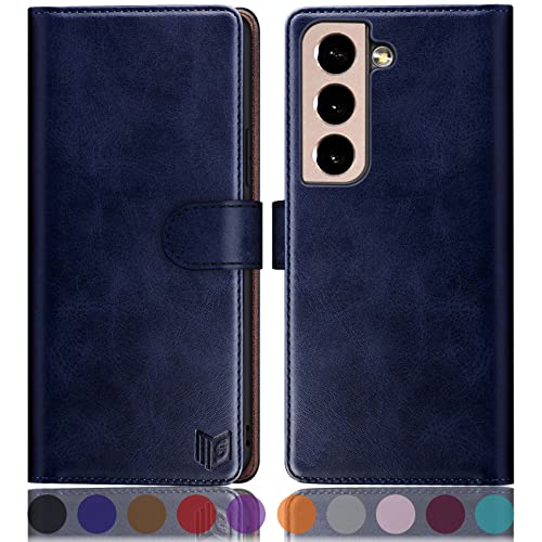 Coque Samsung S22 Plus portefeuille cuir SUANPOT rabat protection RFID bleu