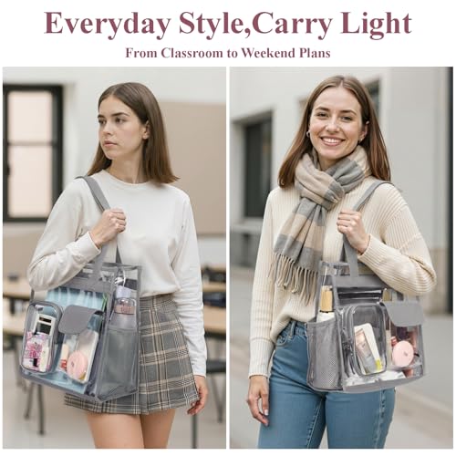 Image of PACKISM Clear Tote Bag for School - Large Heavy Duty Clear Tote for Girls | See Through PVC, Wide Zipper Opening, Front Pocket Keeps Essentials Visible for Students, Class, Work, Daily Carry, Age 12+