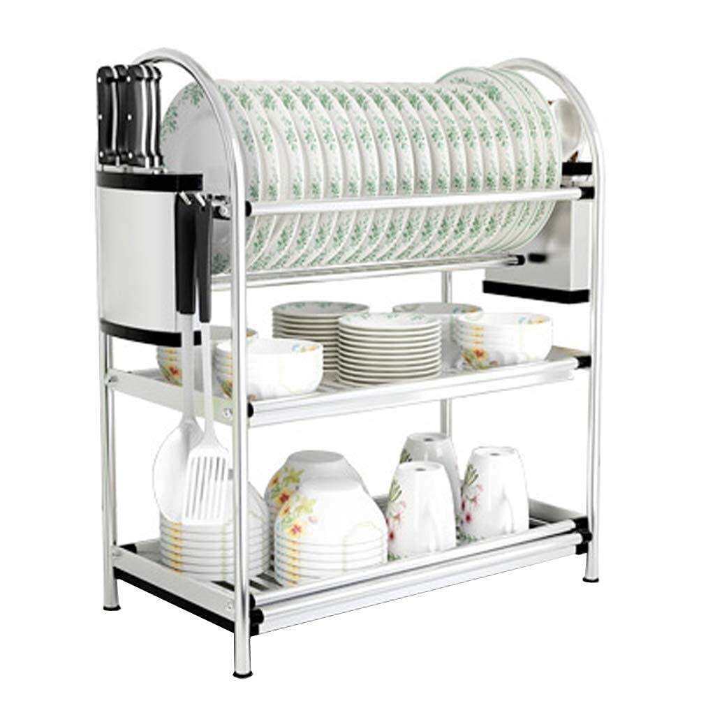 Rejilla para Platos Rejilla de Goteo de Cocina Rejilla de Secado/Rejilla de Drenaje de Acero Inoxidable multifunción de 3 Capas Rejilla de Almacenamiento de Cubiertos, con bandej
