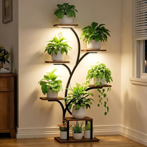 BACEKOLL Plant Stand Indoor with Grow Lights, 7 Tiered Indoor Plant Shelf, 49' Corner Plant Stands...