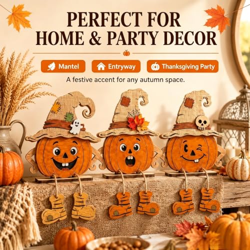 AYWVRBST 3 Pack Wooden Halloween Pumpkin Tabletop Figurines - image 5