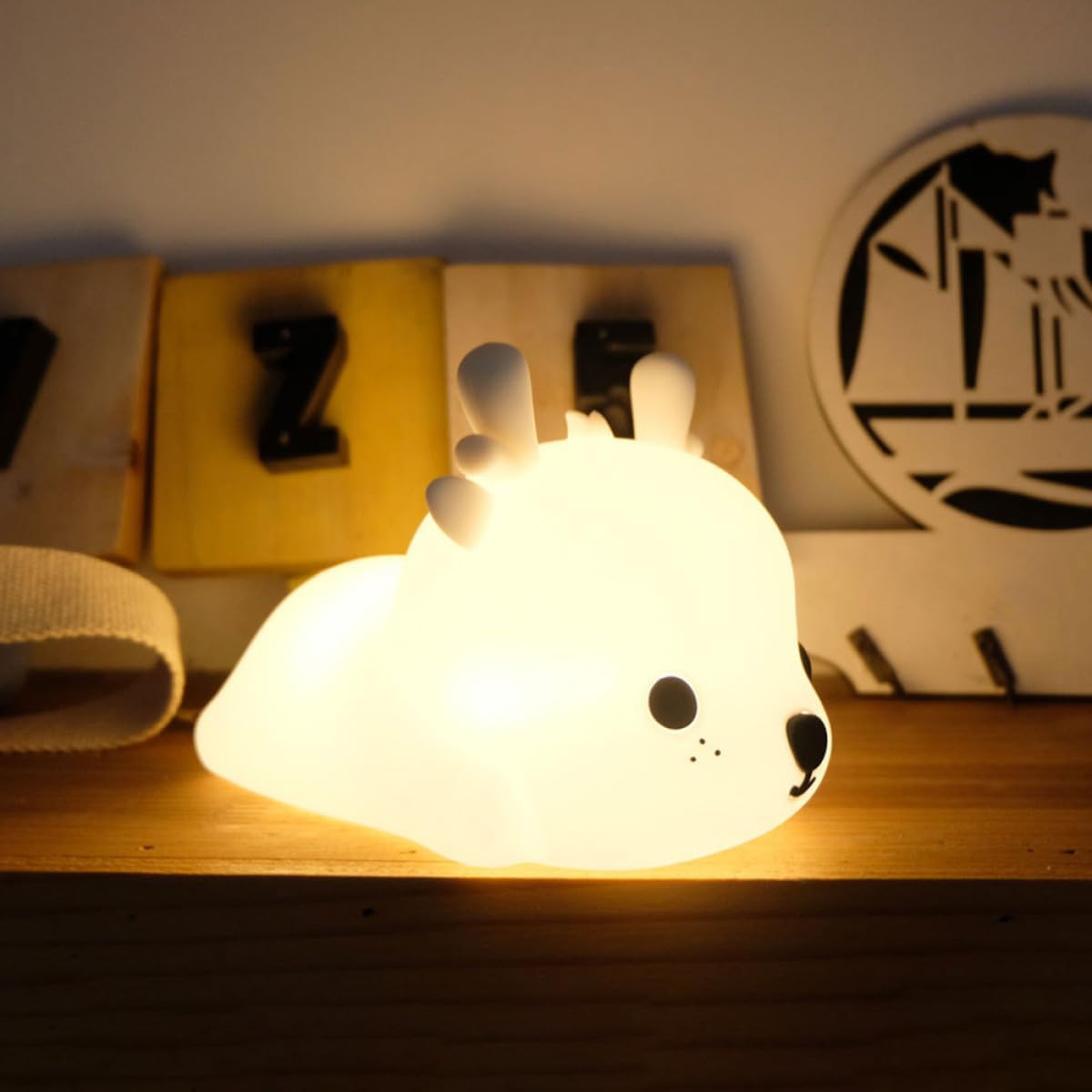 Mikinona Colorful Silicone Deerlet Night Light USB Rechargeable Cute Bedroom Bedside Lamp Touch Control Decorative Sleeping Atmosphere Lamp for Nursery