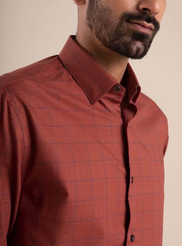 Image of Andamen Men's Cotton Regular Fit Full Sleeves Terracotta Grid Shirts