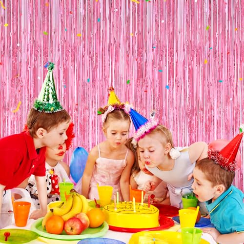 Image of Pink Party Decorations, 2Pack Glitter Pink Backdrop, Metallic Tinsel Backdrop Fringe Curtains Backdrop Curtains, Photo Backdrop Party Supplies Wedding Engagement Christmas Birthday Party Decorations