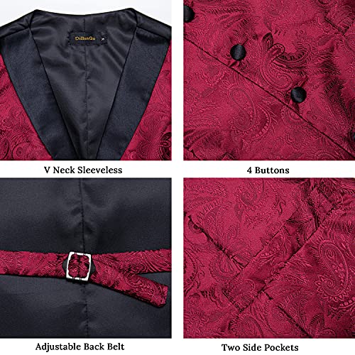 Image of DiBanGu Mens Paisley Vest Silk Sleeveless Suit Vest and Neck Tie Pocket Square Cufflinks Set for Wedding Formal