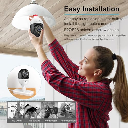 Image of SYMYNELEC Light Bulb Security Camera Outdoor Waterproof 2.5K, 2.4GHz Wireless WiFi Light Socket Cam with AI Human Motion Detection Tracking 4MP Color Night Vision Siren Alarm Works with Alexa Google
