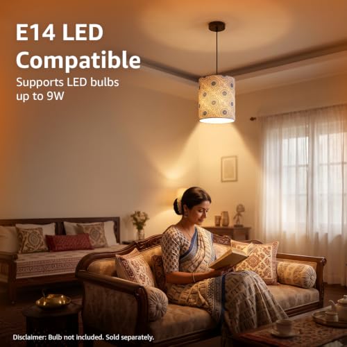 Image of Amazon Basics Pashan Bloom Pendant Lamp | Decorative Polyester Shade with E14 Holder | Pendant Light for Living Room, Dining Area, Bedroom & Home Decor
