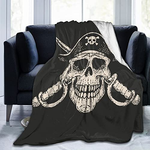 Perinsto Manta de calavera pirata ultra suave, cálida para todas las estaciones, manta decorativa de forro polar para cama, silla, coche, sofá, dormitorio, 50 x 40 pulgadas