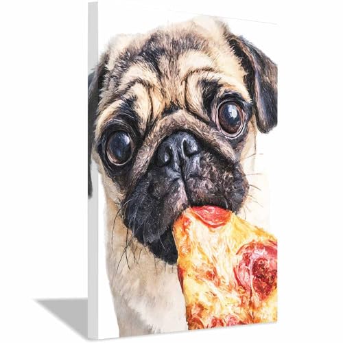 Toile chien pizza marron 40x60cm pour égayer une chambre d'enfant