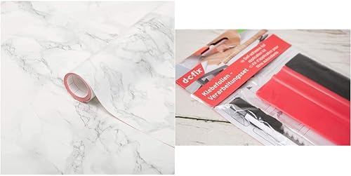 d-c-fix FA346-8306-2 Película autoadhesiva decorativa, rollo de mármol gris, 26 x 78 pulgadas, paquete de 2 con kit de aplicador