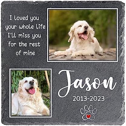 Custom Pet Memorial Stones, Personalized Cat or Dog Grave Marker Memorial Stone, Customized Waterproof and Weatherproof Pet Memorial Stones, Condolence Gift (Square 3)